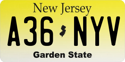 NJ license plate A36NYV