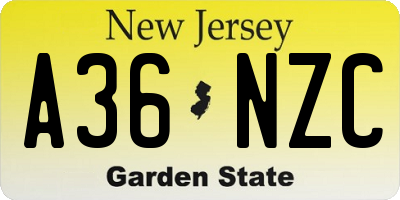 NJ license plate A36NZC
