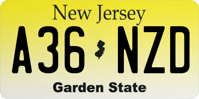 NJ license plate A36NZD