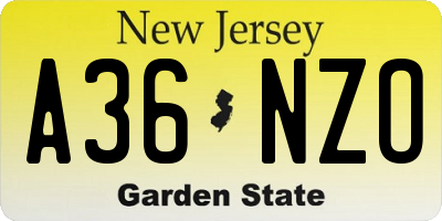 NJ license plate A36NZO