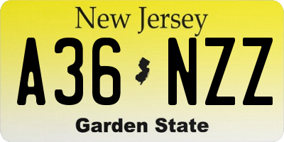 NJ license plate A36NZZ