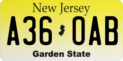 NJ license plate A36OAB