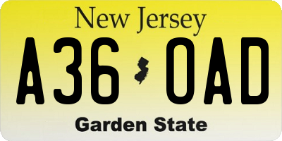 NJ license plate A36OAD