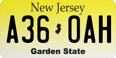 NJ license plate A36OAH