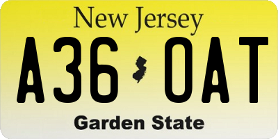 NJ license plate A36OAT