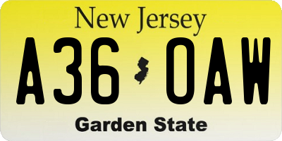 NJ license plate A36OAW