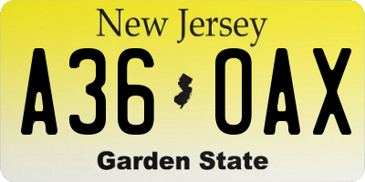 NJ license plate A36OAX