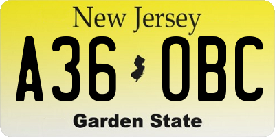 NJ license plate A36OBC