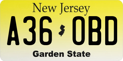 NJ license plate A36OBD