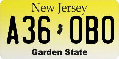 NJ license plate A36OBO