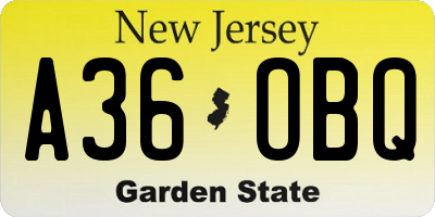 NJ license plate A36OBQ