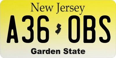 NJ license plate A36OBS