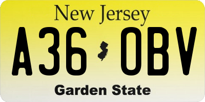 NJ license plate A36OBV