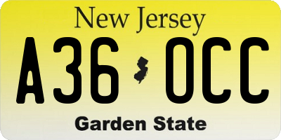 NJ license plate A36OCC