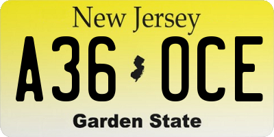 NJ license plate A36OCE