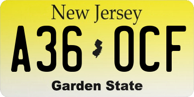NJ license plate A36OCF