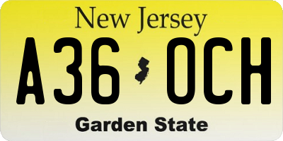 NJ license plate A36OCH