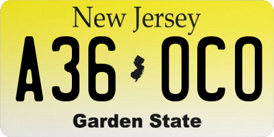 NJ license plate A36OCO