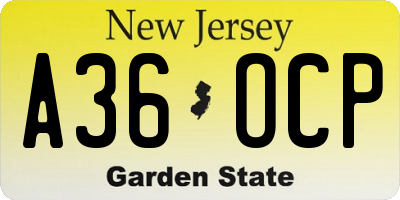 NJ license plate A36OCP