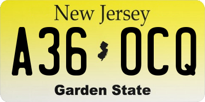 NJ license plate A36OCQ