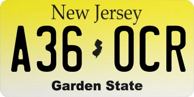 NJ license plate A36OCR