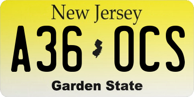 NJ license plate A36OCS