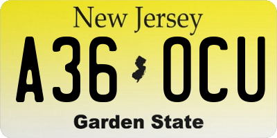 NJ license plate A36OCU