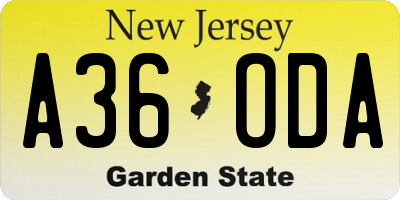 NJ license plate A36ODA