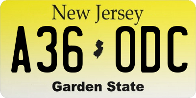 NJ license plate A36ODC