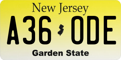 NJ license plate A36ODE