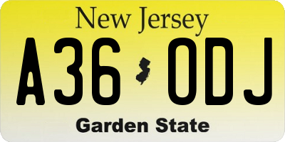NJ license plate A36ODJ