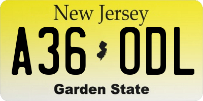 NJ license plate A36ODL