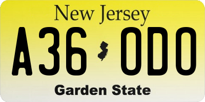 NJ license plate A36ODO