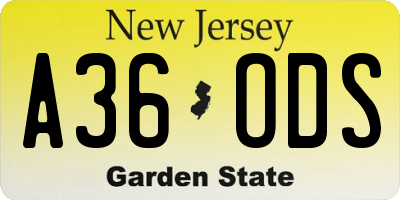 NJ license plate A36ODS
