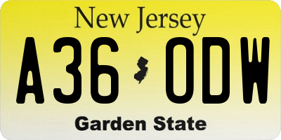 NJ license plate A36ODW