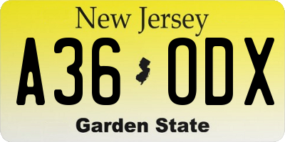 NJ license plate A36ODX