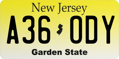 NJ license plate A36ODY