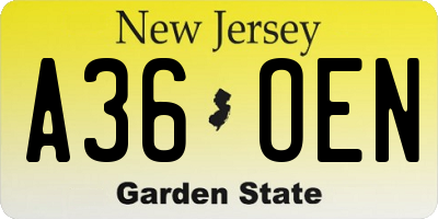 NJ license plate A36OEN