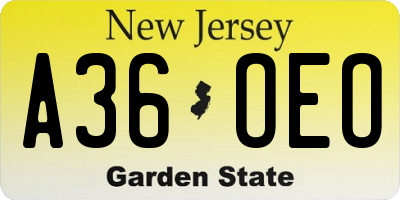NJ license plate A36OEO
