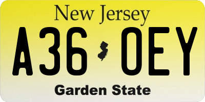 NJ license plate A36OEY