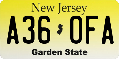 NJ license plate A36OFA