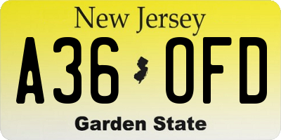 NJ license plate A36OFD