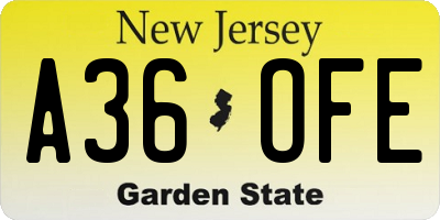 NJ license plate A36OFE