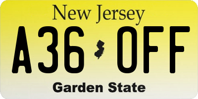 NJ license plate A36OFF