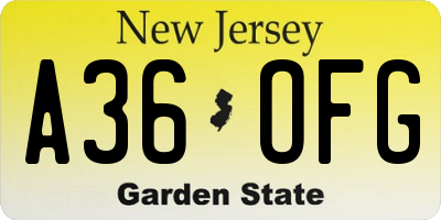 NJ license plate A36OFG