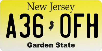 NJ license plate A36OFH