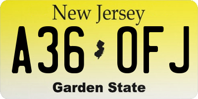 NJ license plate A36OFJ