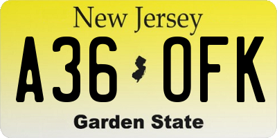 NJ license plate A36OFK
