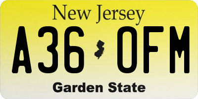 NJ license plate A36OFM