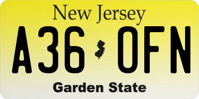 NJ license plate A36OFN